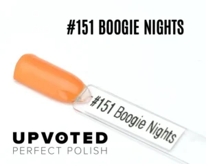 Capsule du vernis semi-permanent NailPerfect Upvoted #151 Boogie Nights, un orange vif et lumineux à l’esprit rétro.