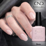 Vernis semi-permanent professionnel CND Shellac Beau, teinte rose nude lait douce et naturelle, finition brillante sur ongles courts et longs