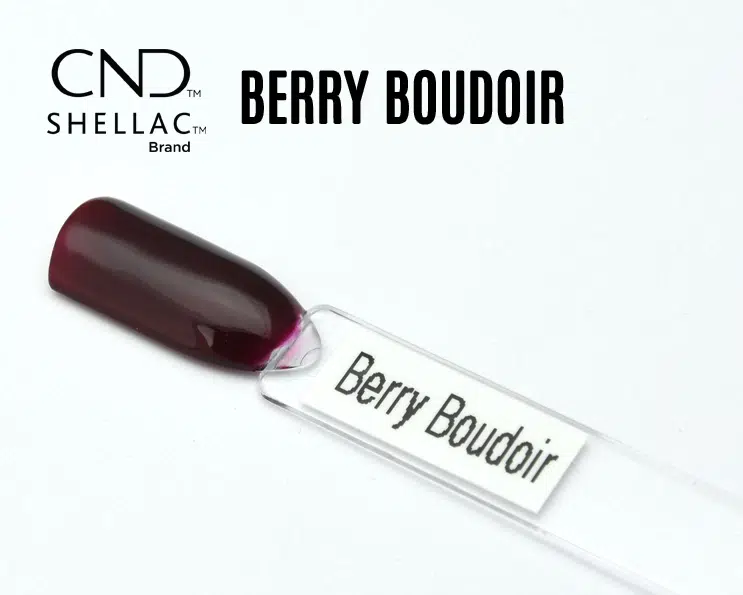 Capsule du vernis semi-permanent professionnel CND™ Shellac Berry Boudoir, rouge framboise profond à la finition brillante effet miroir.