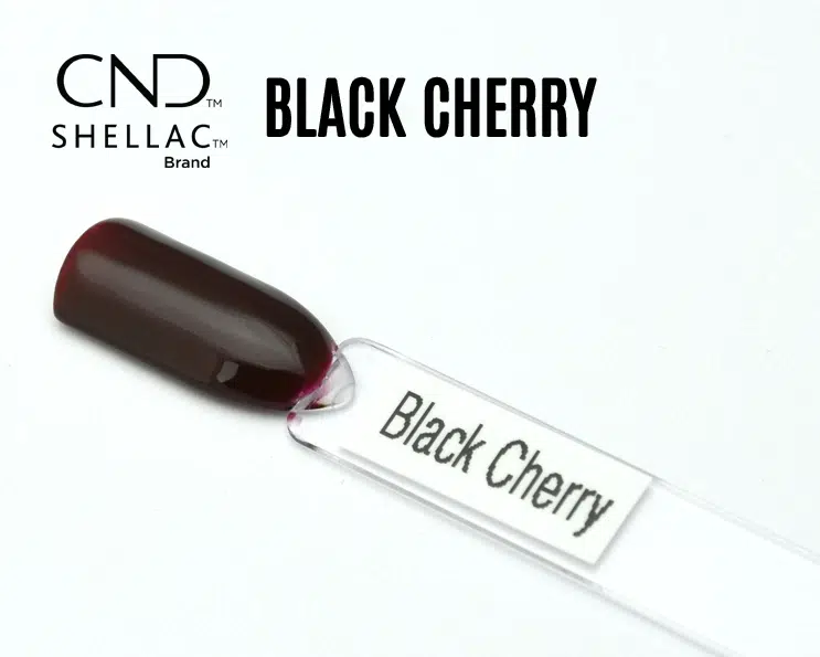 Capsule du vernis semi-permanent professionnel CND™ Shellac Black Cherry, rouge cerise foncé à la finition laquée et brillante.