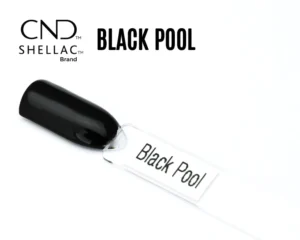 Capsule du vernis CND Shellac Black Pool en noir profond brillant.