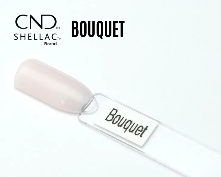 Capsule du vernis semi-permanent professionnel CND™ Shellac Bouquet, rose poudré clair semi-translucide, idéal pour la French et le Baby Boomer.