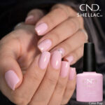 Vernis semi-permanent professionnel CND Shellac Cake Pop, teinte rose pastel doux et lacté, finition brillante sur ongles courts et longs
