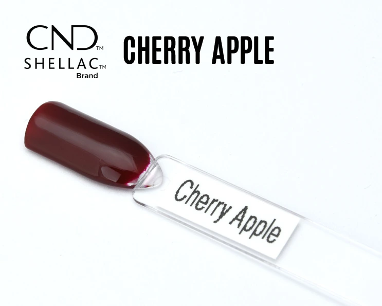 Capsule du vernis semi-permanent professionnel CND™ Shellac Cherry Apple, rouge cerise profond et brillant, à la finition miroir intense.