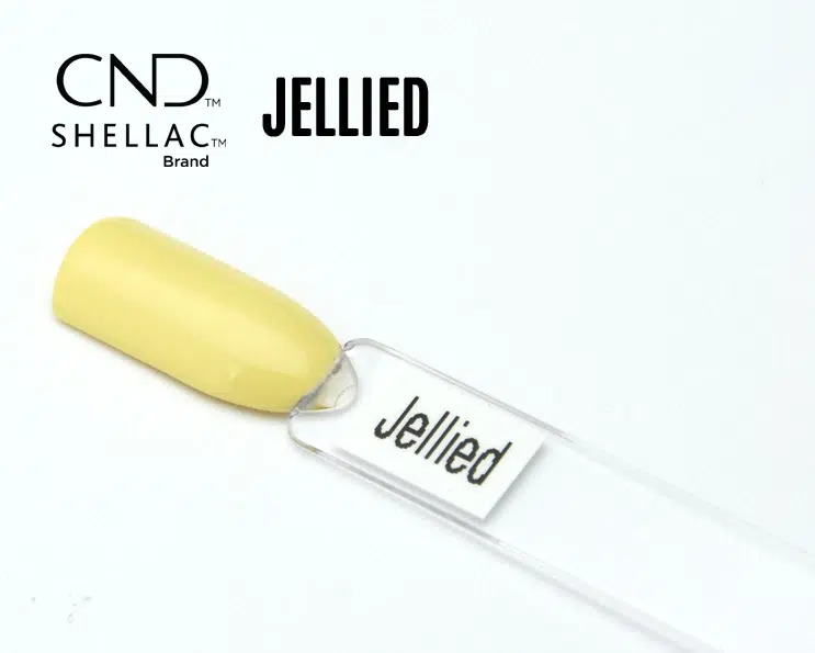 Le visuel montre la capsule du vernis CND™ Shellac Jellied, jaune pastel clair et brillant à la finition crème.