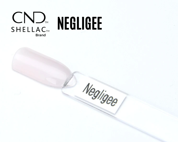 Capsule du vernis semi-permanent professionnel CND™ Shellac Negligee, rose clair translucide aux reflets nacrés doux et brillance satinée.