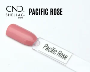 Le visuel montre la capsule du vernis CND™ Shellac Pacific Rose, rose corail clair à la finition brillante et homogène.