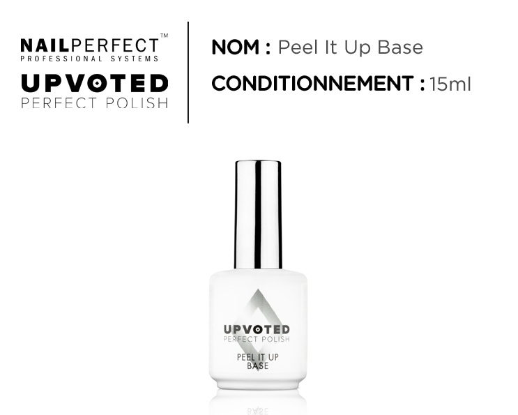 La base coat professionnelle UPVOTED Peel It Up Base (15 ml) permet un retrait facile, sans solvant agressif, idéale pour les ongles sensibles.  