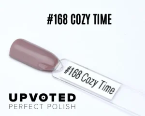 Capsule du vernis semi-permanent NailPerfect Upvoted #168 Cozy Time, un beige rosé brillant et naturel.