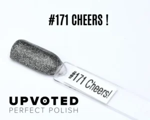 Capsule du vernis semi-permanent NailPerfect Upvoted #171 Cheers!, un noir pailleté argenté et brillant.