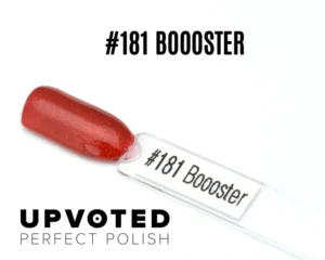 Capsule du vernis semi-permanent NailPerfect Upvoted #181 Boooster, un rouge pailleté lumineux et festif.