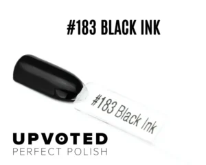 Capsule du vernis semi-permanent NailPerfect Upvoted #183 Black Ink, un noir pur, profond et brillant.