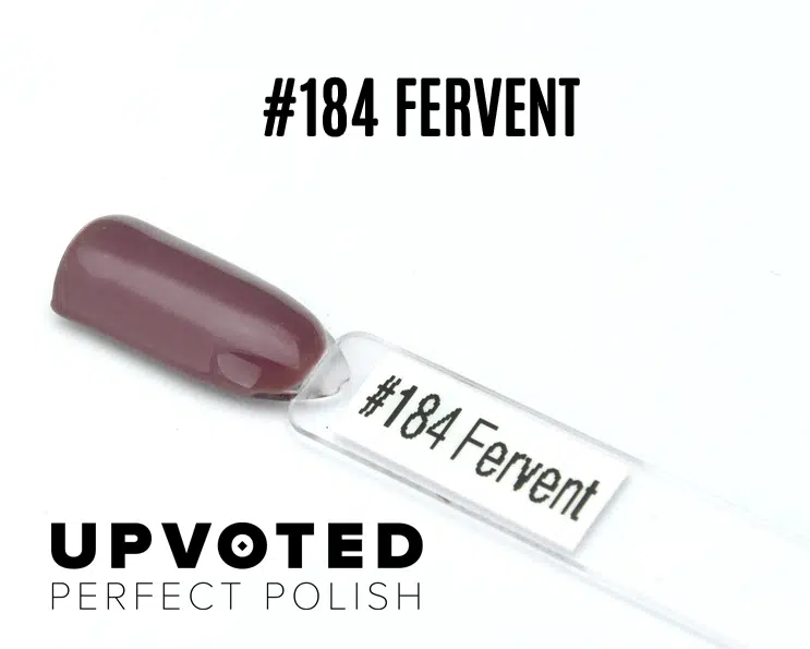 Capsule du vernis semi-permanent NailPerfect Upvoted #184 Fervent, un mauve taupé profond et élégant.