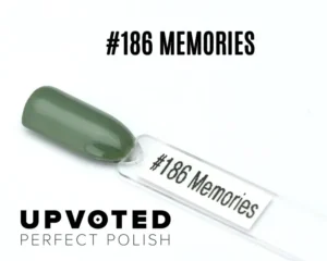 Capsule du vernis semi-permanent NailPerfect Upvoted #186 Memories, un vert sauge doux et brillant.