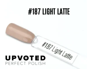 Capsule du vernis semi-permanent NailPerfect Upvoted #187 Light Latte, un beige nude clair et brillant.