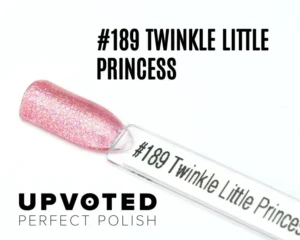 Capsule du vernis semi-permanent NailPerfect Upvoted #189 Twinkle Little Princess, un rose pailleté irisé et lumineux.