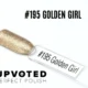 Capsule du vernis semi-permanent NailPerfect Upvoted #195 Golden Girl, un doré pailleté chaud et lumineux.