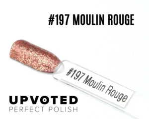Capsule du vernis semi-permanent NailPerfect Upvoted #197 Moulin Rouge, un rouge cuivré pailleté éclatant et sophistiqué.