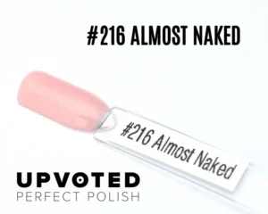Capsule du vernis semi-permanent NailPerfect Upvoted #216 Almost Naked, un rose nude clair idéal pour le babyboomer.