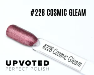 Capsule du vernis semi-permanent NailPerfect Upvoted #228 Cosmic Gleam, rose métallisé aux reflets prune et dorés, finition brillante.