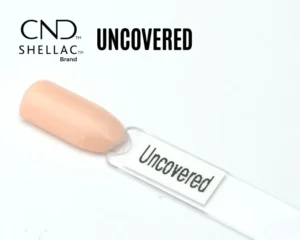 Capsule du vernis semi-permanent professionnel CND™ Shellac Uncovered, teinte nude pêche rosé au fini crème brillant.