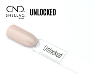 Capsule du vernis semi-permanent professionnel CND™ Shellac Unlocked, beige nude clair au fini brillant et naturel.