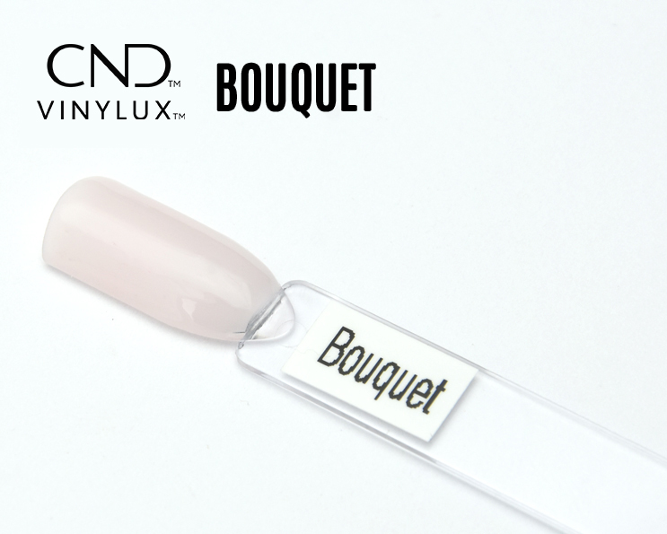 Capsule du vernis CND™ VINYLUX™ Bouquet – rose nude très clair, semi-opaque, finition laiteuse brillante.