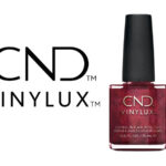 Flacon du vernis longue tenue CND™ VINYLUX™ Dark Lava, en brun irisé aux nuances auburn, finition brillante, format professionnel 15 ml.