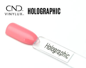 Capsule du vernis CND™ VINYLUX™ Holographic, un rose corail lumineux au fini crème opaque, uniforme et brillant, illustrant précisément la teinte.