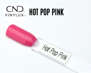 Capsule de présentation du vernis CND™ VINYLUX™ Hot Pop Pink, un rose fuchsia vif au fini crème opaque, uniforme et brillant, illustrant fidèlement la couleur pop du vernis longue tenue.