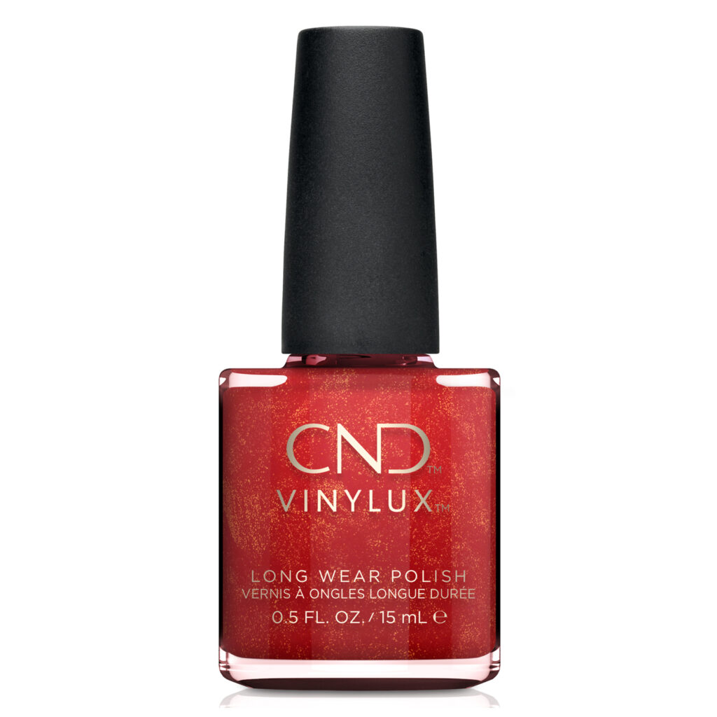 Flacon de vernis longue tenue CND Vinylux Hollywood rouge pailleté scintillant 15 ml