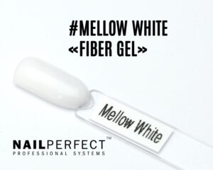 Capsule du Fiber Gel NailPerfect Mellow White, gel blanc laiteux doux, opaque et soyeux, enrichi en fibres de verre et sans HEMA.