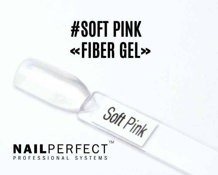 Capsule du Fiber Gel NailPerfect Soft Pink, gel de construction transparent légèrement rosé, enrichi en fibres de verre et sans HEMA, idéal pour French et Baby Boomer légers.