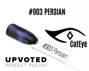 Capsule du vernis semi-permanent NailPerfect Upvoted Cat Eye #003 Persian, noir profond aux reflets bleus et violets.