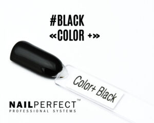 Capsule du Color+ Gel Black NailPerfect – gel décoratif noir opaque, auto-nivelant et brillant, idéal pour nail art, effets chrome et french inversée.