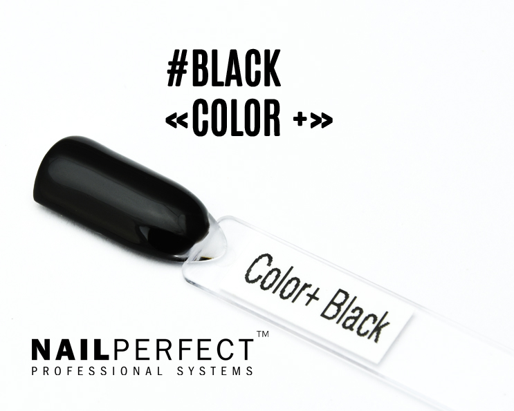 Capsule du Color+ Gel Black NailPerfect – gel décoratif noir opaque, auto-nivelant et brillant, idéal pour nail art, effets chrome et french inversée.