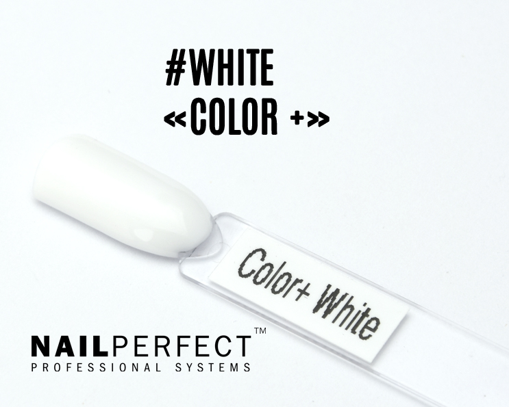 Capsule du Color+ Gel White NailPerfect – gel décoratif blanc pur, auto-nivelant et brillant, idéal pour nail art, french design et décorations artistiques précises.