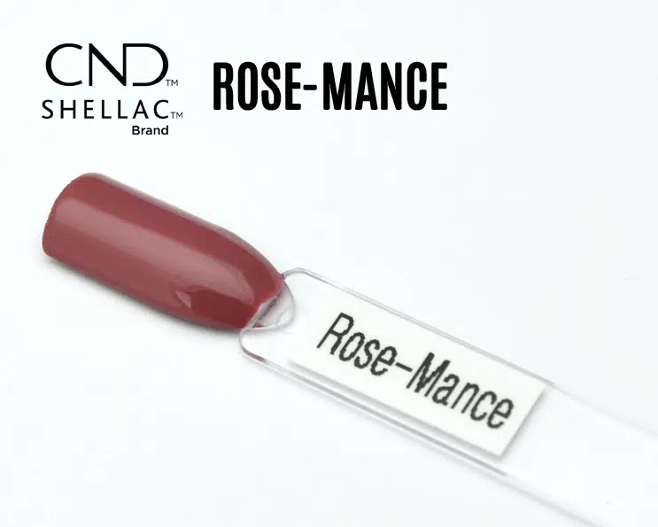Capsule du vernis semi-permanent professionnel CND™ Shellac Rose-Mance, vieux rose profond et brillant à l’effet laqué élégant.
