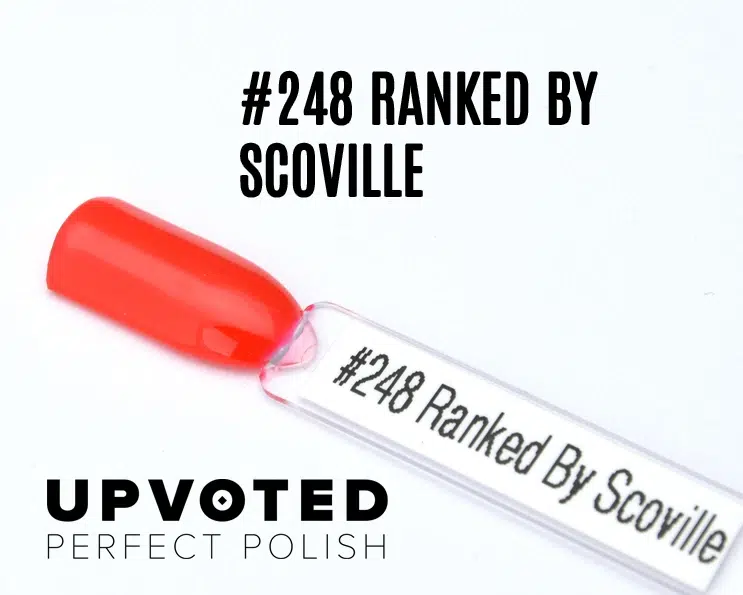 Capsule du vernis semi-permanent NailPerfect Upvoted #248 Ranked By Scoville, rouge orangé vif et éclatant.