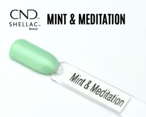 Capsule du vernis semi-permanent professionnel CND™ Shellac Mint & Meditation, vert menthe nacré au fini brillant et frais.