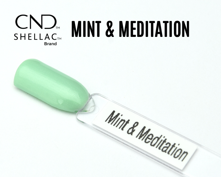 Capsule du vernis semi-permanent professionnel CND™ Shellac Mint & Meditation, vert menthe nacré au fini brillant et frais.