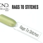 Capsule du vernis semi-permanent professionnel CND™ Shellac Rags To Stitches, vert pistache clair nacré et pailleté à reflets dorés.