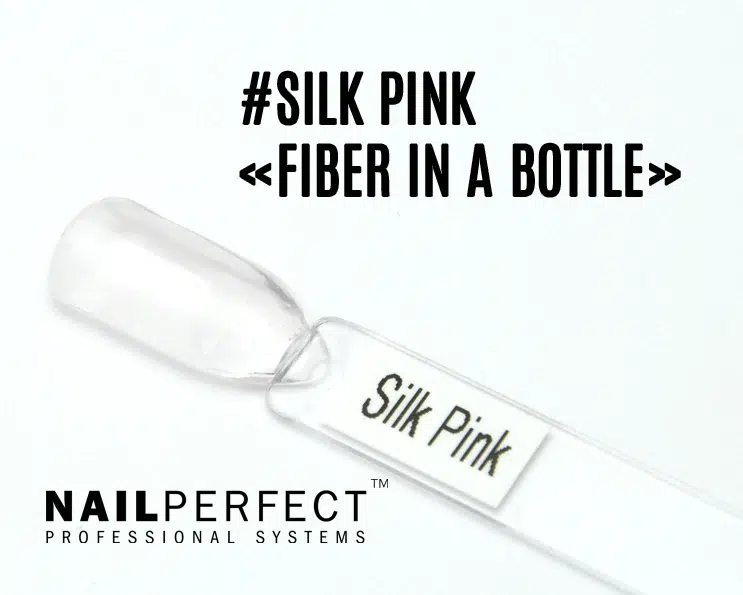 Capsule du Fiber in a Bottle NailPerfect Silk Pink, teinte rose très claire transparente, effet naturel et brillant, enrichi en fibres de verre, vitamine E et calcium.