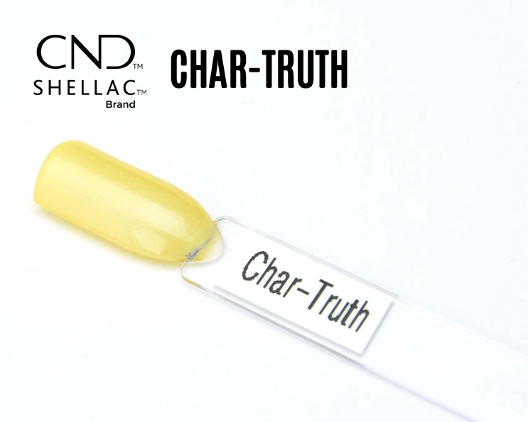 Capsule du vernis semi-permanent professionnel CND™ Shellac Char-Truth, jaune pastel doux et nacré, à la brillance satinée et lumineuse.