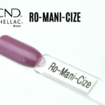 Capsule du vernis semi-permanent professionnel CND™ Shellac Ro-Mani-Cize, rose mauve irisé à la brillance nacrée et au fini raffiné.