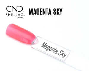 Capsule du vernis semi-permanent professionnel CND™ Shellac Magenta Sky, rose magenta transparent et lumineux, finition brillante naturelle.