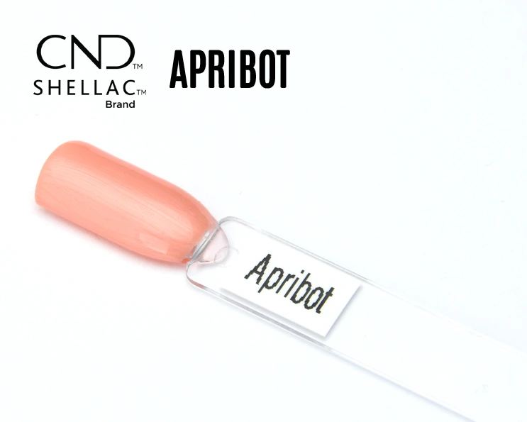 Capsule du vernis semi-permanent professionnel CND™ Shellac Apribot, teinte abricot pastel lumineuse à la finition brillante et naturelle.
