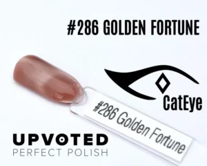 Capsule du vernis semi-permanent NailPerfect Upvoted Cat Eye #286 Golden Fortune, beige doré lumineux aux reflets satinés