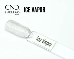 Capsule du vernis semi-permanent professionnel CND™ Shellac Ice Vapor, transparent à paillettes argentées au fini scintillant et lumineux.
