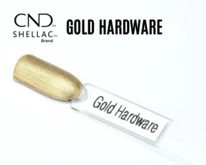 Capsule du vernis semi-permanent professionnel CND™ Shellac Gold Hardware, or métallisé intense et lumineux, à la finition brillante effet miroir.